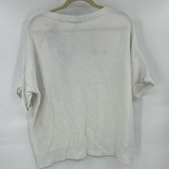 Eileen Fisher Sweater Women's Organic Linen Medium White Short Sleeve Pullover - Picture 5 of 8